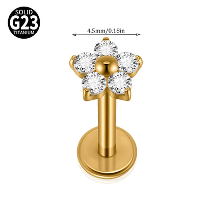 1/5PCS F-136 Implant Titanium Different Size Flower Zirconia Labret 16G Internal Threaded Cartilage Helix Lobe Earring Piercing