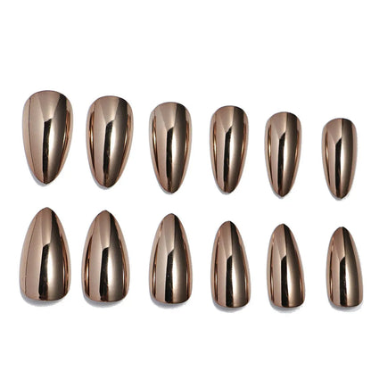 24pc/set Medium almond fake nails metallic mirror red black purple blue golden tips faux ongles y2k press on acylic false nail