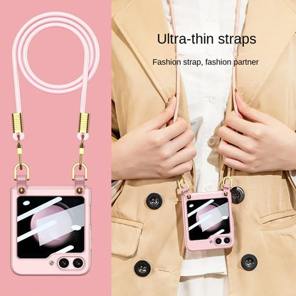 Crossbody Lanyard Phone Case for Samsung Galaxy Z Flip 6 5 Flip5 Flip6 5G Electroplated Hard Shell Shockproof Cover
