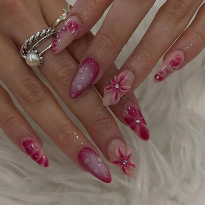 24Pcs Stiletto Press on Nails Glitter Almond False Nails French Tip Fake Nails with Glue Detachable Full Cover Acrylic Nail Tips