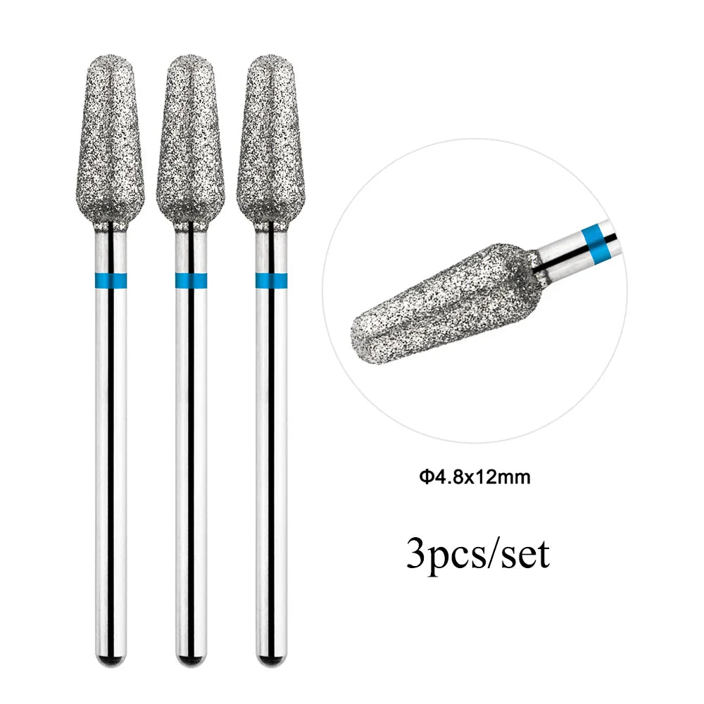 TP 3pcs/set Flame Diamond Nail Drill Bits 3/32'' Russian Electric File Bits Milling Cutter for Manicure Cuticle Remove Nail Tool