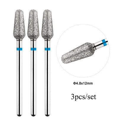 TP 3pcs/set Flame Diamond Nail Drill Bits 3/32'' Russian Electric File Bits Milling Cutter for Manicure Cuticle Remove Nail Tool