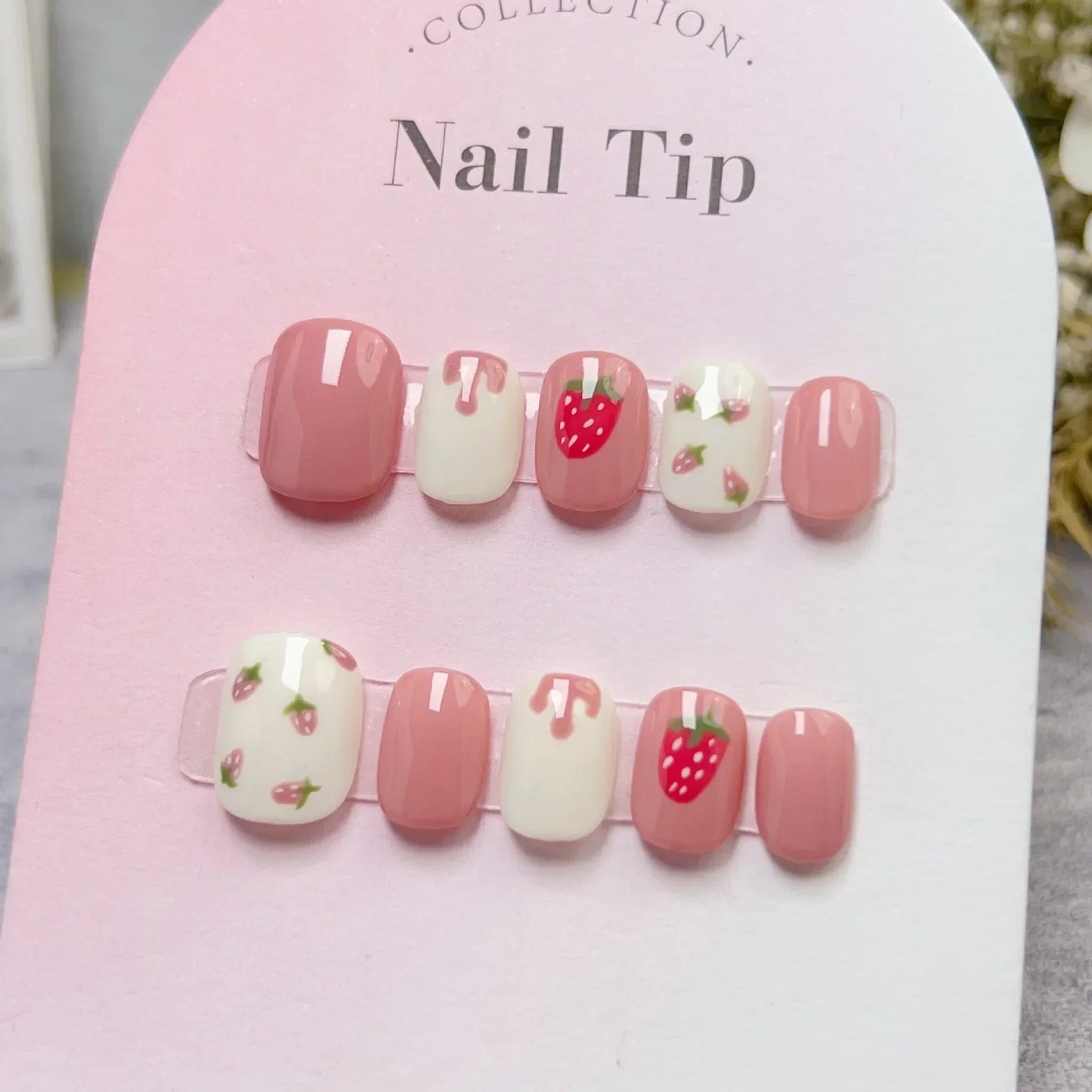 10Pcs Cat Eye Short Handmade Press On Nails Full Cover Rhinestone Butterfly Design Pink False Nails Manicure Wearable Nail Tips