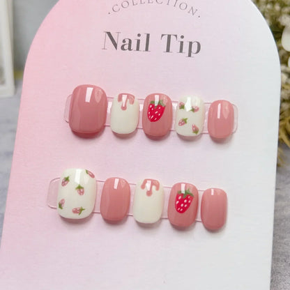 10Pcs Cat Eye Short Handmade Press On Nails Full Cover Rhinestone Butterfly Design Pink False Nails Manicure Wearable Nail Tips