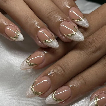 24Pcs Cyber Punk Style Almond False Nails Press on Pink Blush Full Cover Fake Nails 3D Ombre Wearable Acrylic Nail Manicure Tips