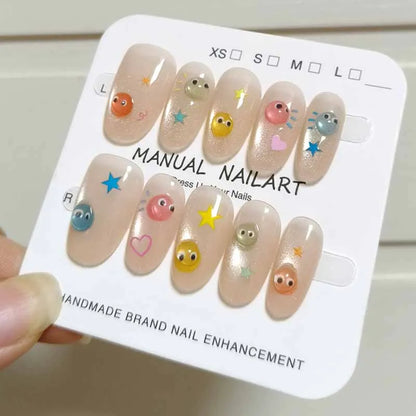10Pcs French Style New Cute 3D Small Eyes Wearable Nails Patch Nail and Nail Accessories Press on Nails Detachable Nail Tips