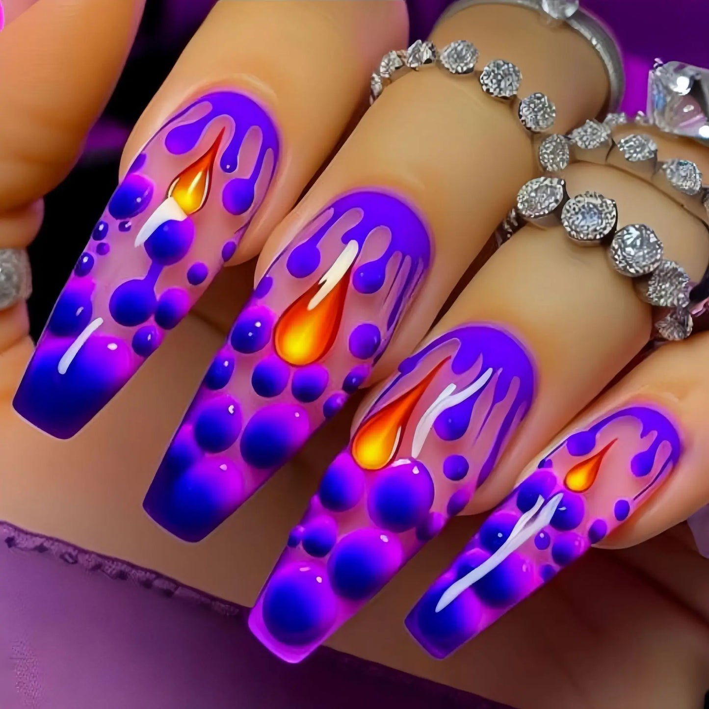 Short Medium long fake nails Square ballet nail tips Gradient purple pink blue leopard flame Y2K press on false nail art set