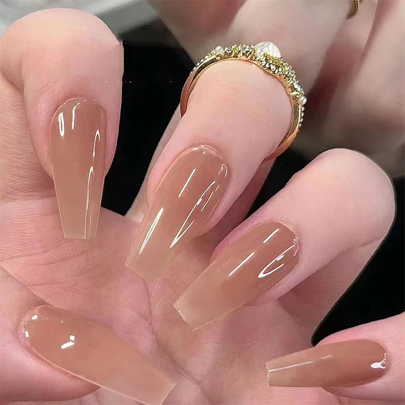 Long Coffin Press on Nails Nude Color Ballerina Fake Nails Light Pink Charms Manicure Women Girls Full Cover False Nails Tips