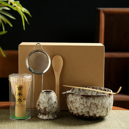 6PCS Japanese Matcha Tea Set Safe Bamboo Whisk Teaspoon Tea Sets Matcha Bowl Matcha Whisk Holder for Tea Lovers Tea-Making Tools
