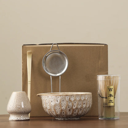 1set of Japanese matcha ceramic set, including kiln transformation matcha bowl, whisk, Hyakubon stand, matcha blender, gift