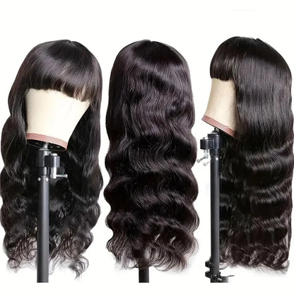 Body Wave Human Hair Wigs With Bangs 12A Peruvian Cheap Hair Wigs On Sale Clearance Full Machine Made Wig With Bangs For Woman