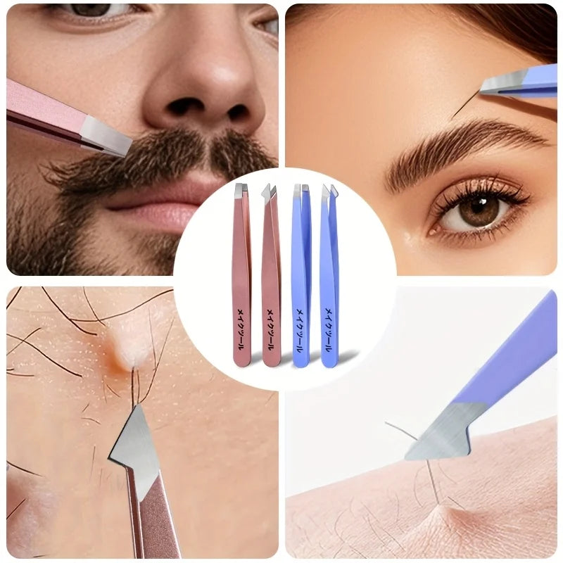 2pcs Professional Stainless Steel Eyebrow Tweezers Heavy-Duty Precision Tip for Eyebrow Grafting, Lash Application Gifts