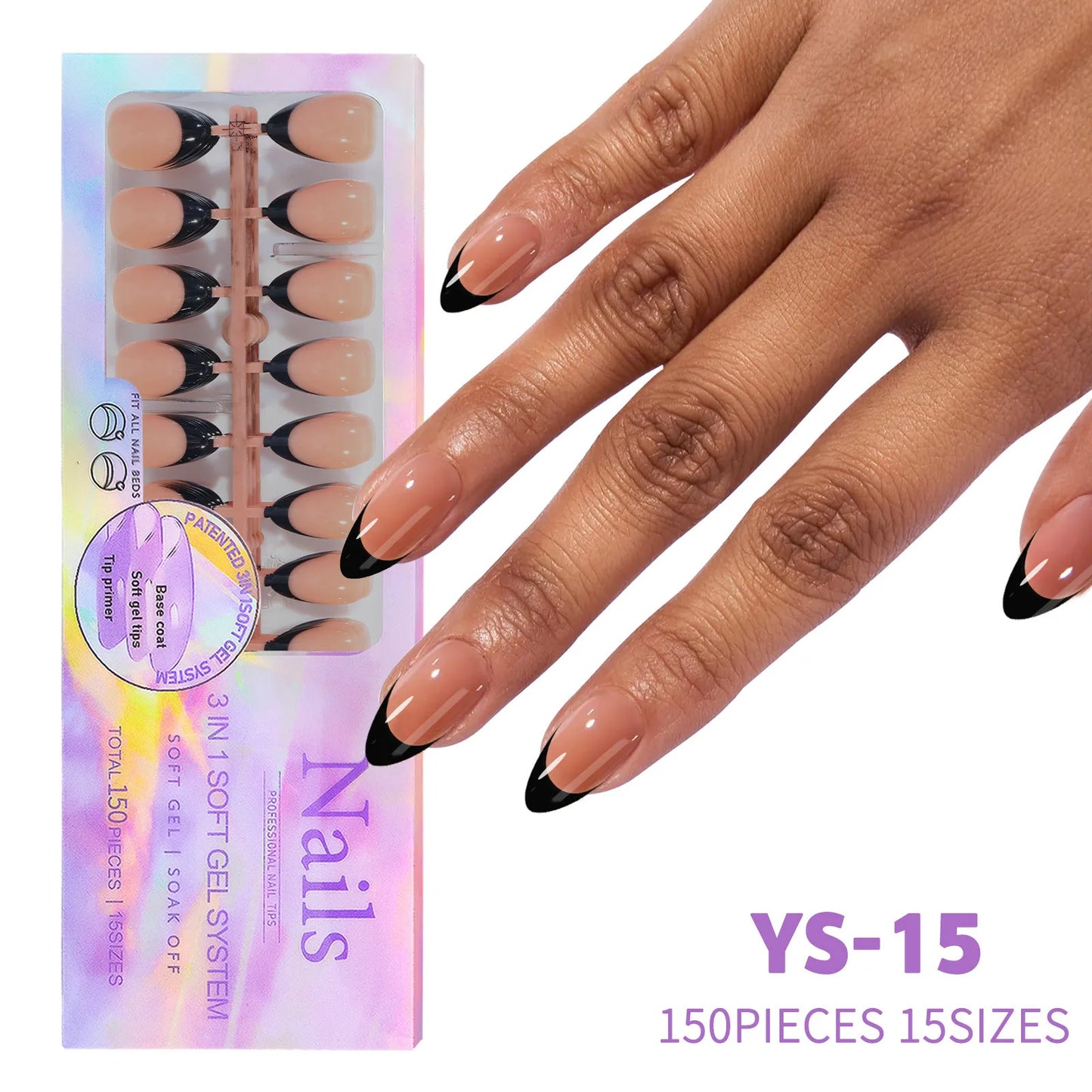 150Pcs/Box French False Nails Scarless Removable Coffin Almond Fake Nail Artificial Acrylic Patches Reusable Press On Nail Tips