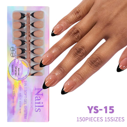 150Pcs/Box French False Nails Scarless Removable Coffin Almond Fake Nail Artificial Acrylic Patches Reusable Press On Nail Tips