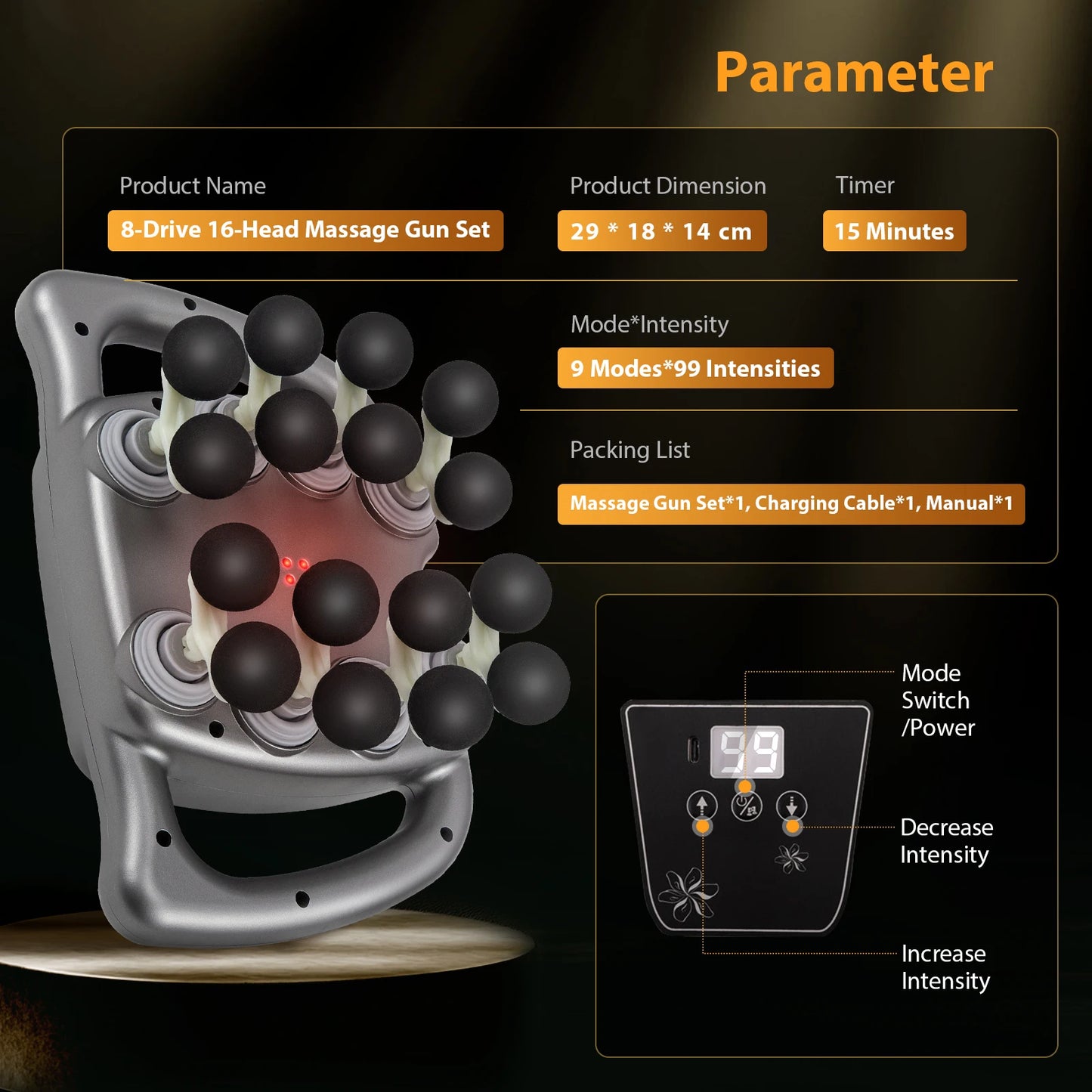 16 Heads Fascia Gun High-Frequency Vibration Massager Relieve Fatigue Body Back Waist Massager Neck Leg Shoulder Masajeador