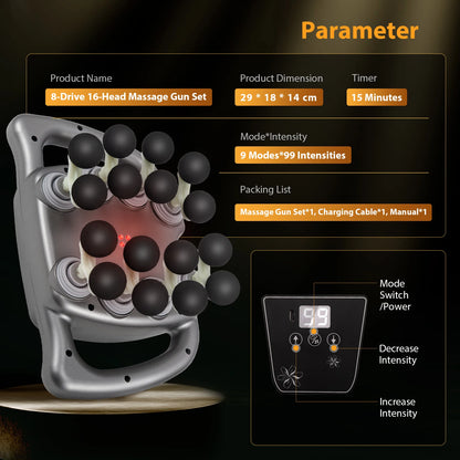 16 Heads Fascia Gun High-Frequency Vibration Massager Relieve Fatigue Body Back Waist Massager Neck Leg Shoulder Masajeador