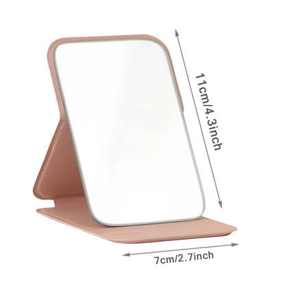 Fold Desktop Makeup Mirror Handheld PU Travel Makeup Mirror Portable Leather Anti Slip Pocket Mirror Rose Gold Letter Pattern