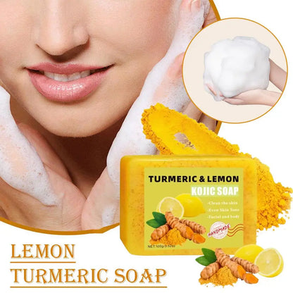 Organic Lemon Turmeric Kojic Acid Soap for Dark Spots, 100g Turmeric Soap for Face Wash Reduce Dark Spot Skin Care