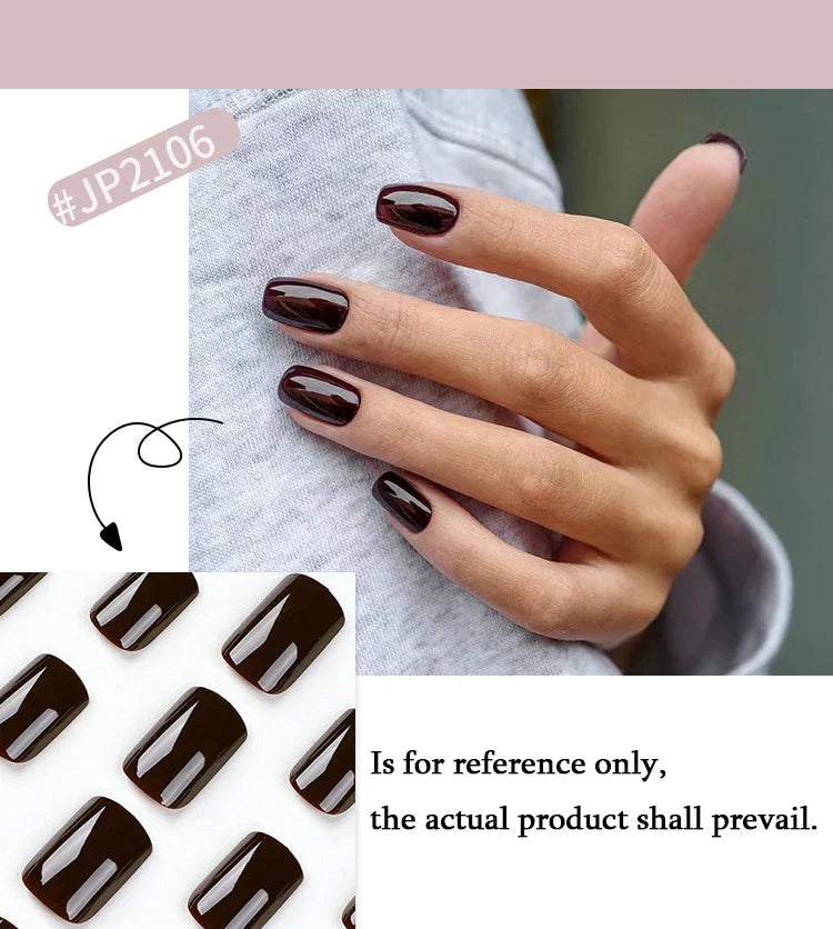 Solid Color Wearable Nail Art Fashion Red Blue Rose Pink Square Shape Finished False Nails Press on Nails with Glue Wholesale