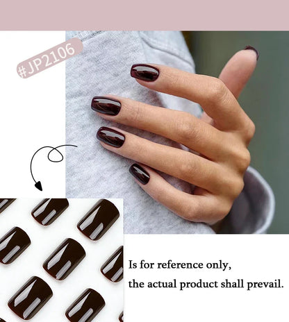 Solid Color Wearable Nail Art Fashion Red Blue Rose Pink Square Shape Finished False Nails Press on Nails with Glue Wholesale