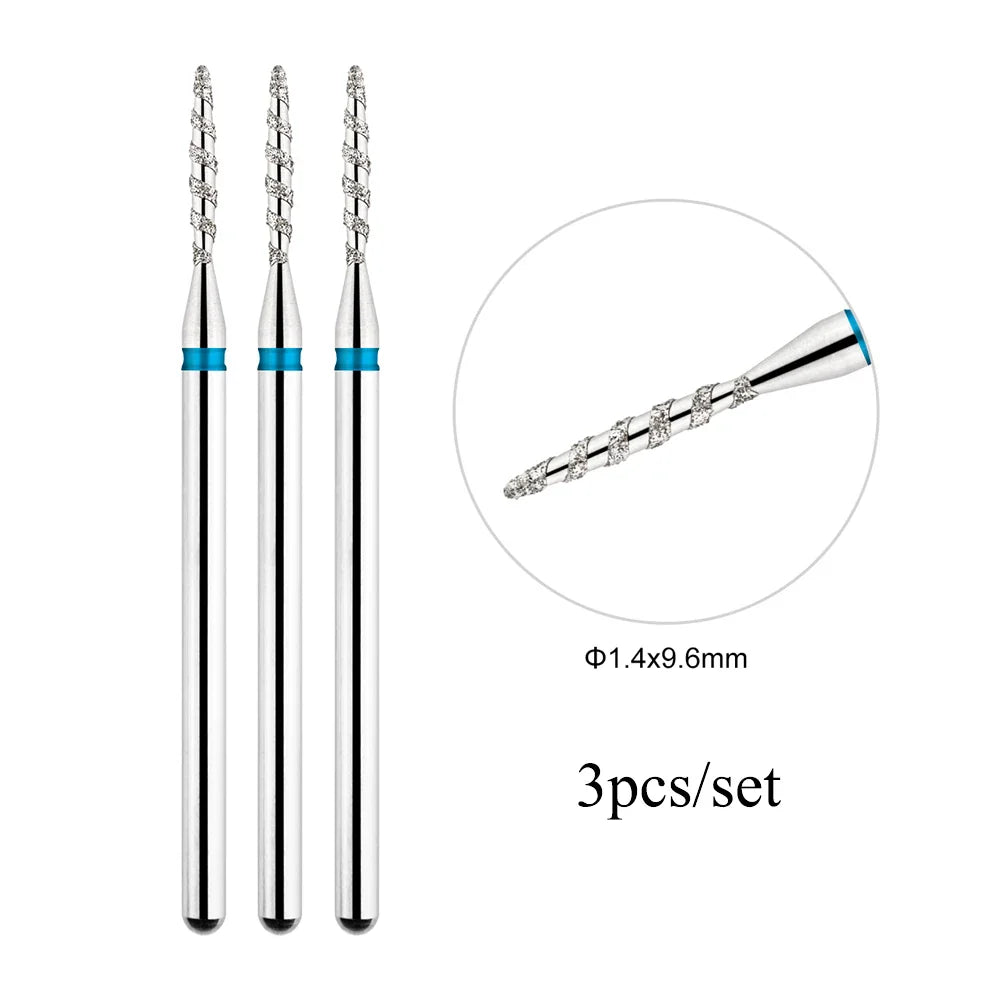 TP 3pcs/set Flame Diamond Nail Drill Bits 3/32'' Russian Electric File Bits Milling Cutter for Manicure Cuticle Remove Nail Tool