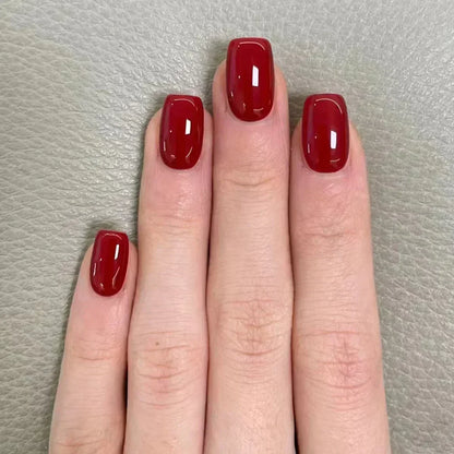 24pcs Crystal Cat Eye False Nails with Glue Short Square Press on Nails Shiny Red Jewel Nail Solid Color Fake Nails Minimalis