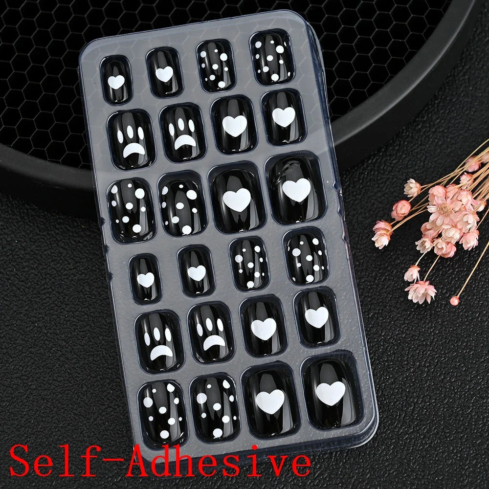 12pcs/Box Children Acrylic Fake Nails Safe Non-Toxic Adhesive Fake Nail DIY Artificial Fingernails for Girls Children's Day Gift