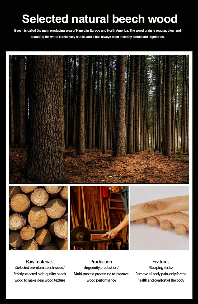 Wooden GuaSha Stick Beech Wood Therapy Back Shoulder Neck Waist Massage Tool Fat Burner Meridian Cellulite Scraper Body Slimming