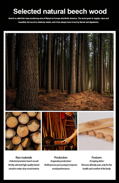 Wooden GuaSha Stick Beech Wood Therapy Back Shoulder Neck Waist Massage Tool Fat Burner Meridian Cellulite Scraper Body Slimming