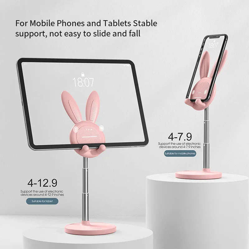 Cute Rabbit Phone Holder Stand Desktop Angle Height Adjustable Bunny Phone Stand for Selfie Watch Drama Support Bracket Table