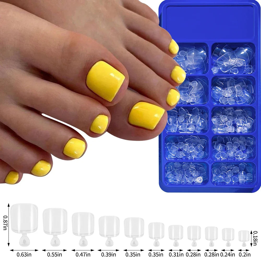 100pcs Clear False Toes Nails French Square Nature White  Full Cover Fake Toe Nails Feet Nail Tips Artificial Press on Toenails