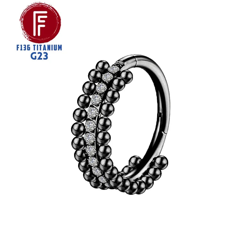 G23 Titanium Daith Cartilage Earrings 16G Helix Nose Septum Piercing Conch Hinged Clicker Body Jewelry Ear Ring Zircon Wholesale