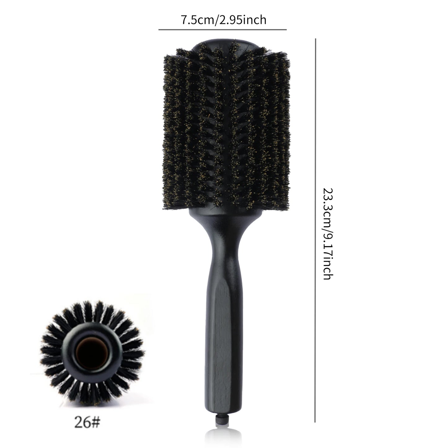 New 6 Sizes Black Wood Handle Boar Bristles Round Hair Brush Removable Tail Hairdressing Brush Pro Salon Barber Hair Round Comb