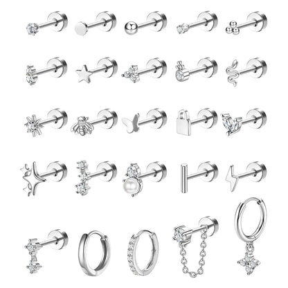 Bobisty 1pc Earrings for Sensitive Ears Surgical Stainless Steel Earrings for Women Dainty Flat Back Earring Stud Hoop Cartilage