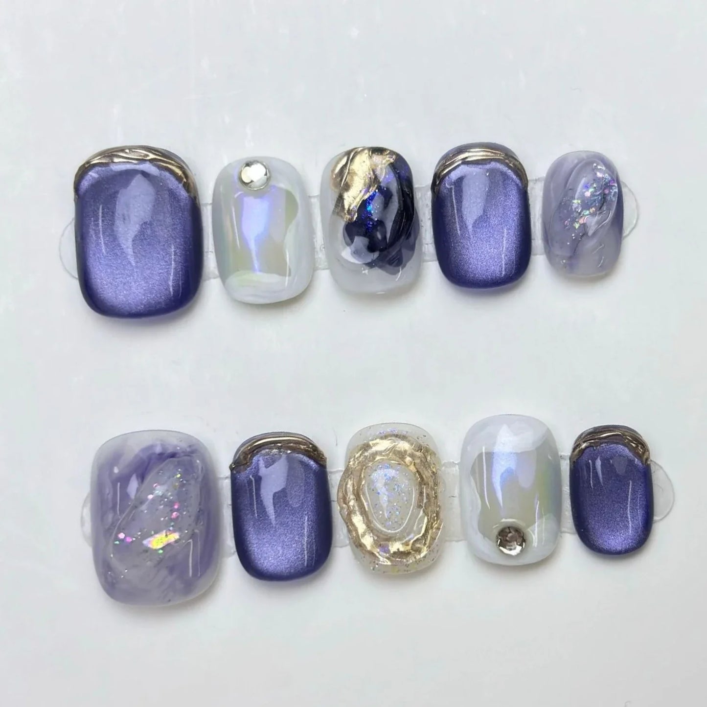10Pcs Short Handmade Light Green Press On Nails Cat Eyes Pure Ballerina Decoration Wearable False Nails Full Cover Nail Tips Art