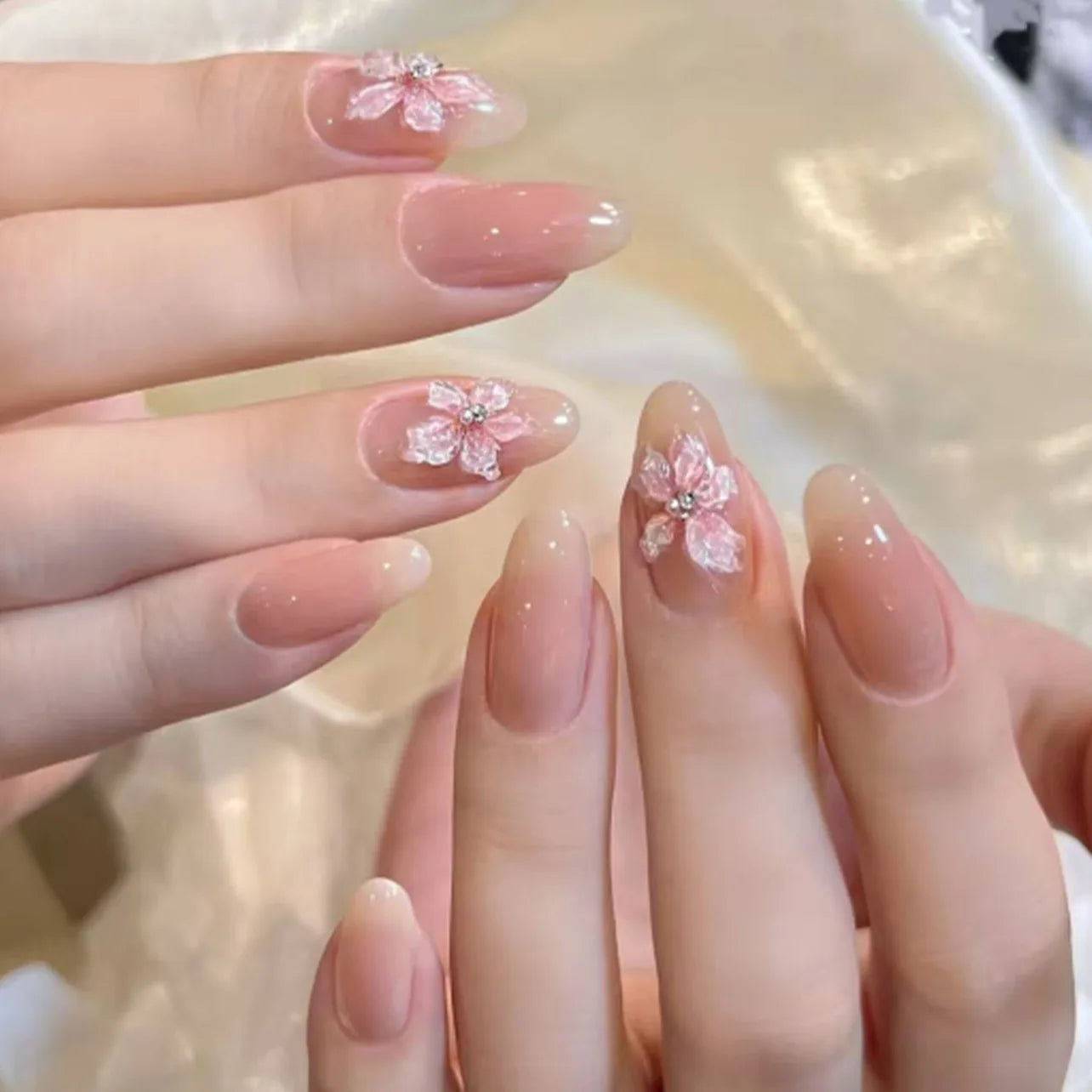 24Pcs Stiletto Press on Nails Glitter Almond False Nails French Tip Fake Nails with Glue Detachable Full Cover Acrylic Nail Tips