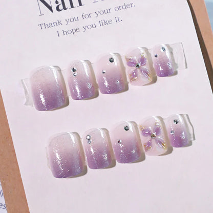 Pink Magic Mirror French 3D Flowers Nail Art Fashion Almond Wearable False Nails Detachable Finished Fake Nails Press on Nails
