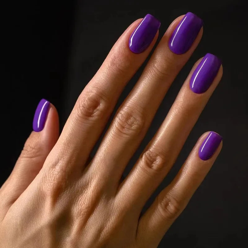 Solid Color Wearable Nail Art Fashion Red Blue Rose Pink Square Shape Finished False Nails Press on Nails with Glue Wholesale