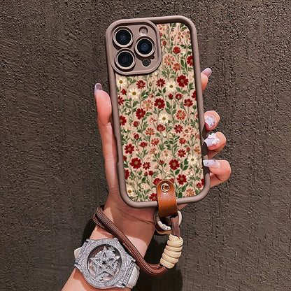Cute Flower Pattern Lanyard Strap Rope Phone Case For iPhone 16 17 Pro Max 11 12 13 14 15 16E XS X XR 7 Plus Silicone Soft Cover