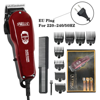 WALUX Professional AC220-240V Hair Clipper 10W Powerful Hair Trimmer Home Man Shaver 2M Cable Hair Cutting Machine 8 Guard Combs