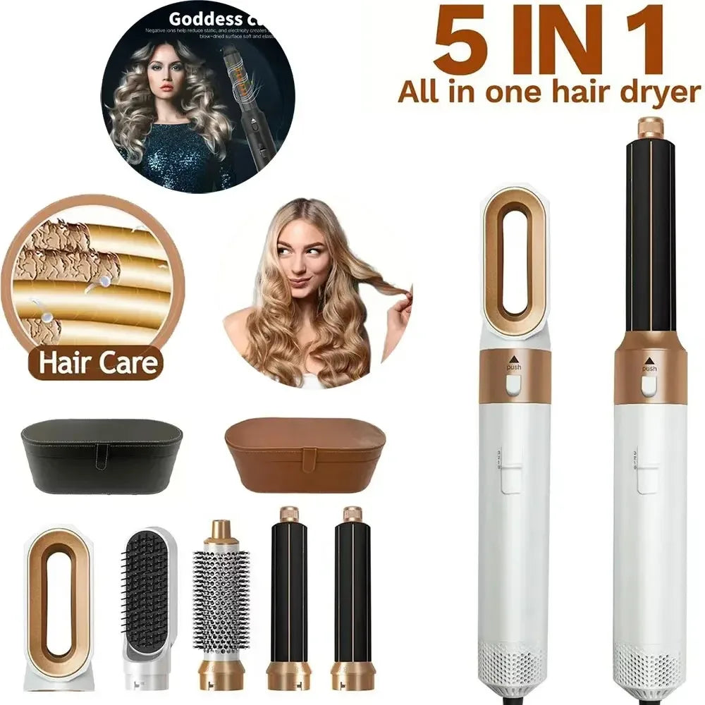 1000W Professional 5-in-1 Hair Dryer Set with Hot Comb Curling Iron Hair Straightener - Complete Styling Tool Kit for Household