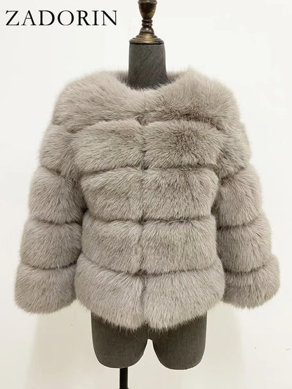 ZADORIN S-6XL Mink Coat Winter Black White Faux Fur Coat Woman Elegant Fluffy Faux Fur Jacket Top Short Fur Coats Woman Clothing