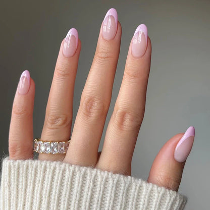 Trend Popular 24Pcs/Set Women Girls Long Oval Shaped French Colorful stripes Full Coverage Wearable Fake Nail Press on Nail Art