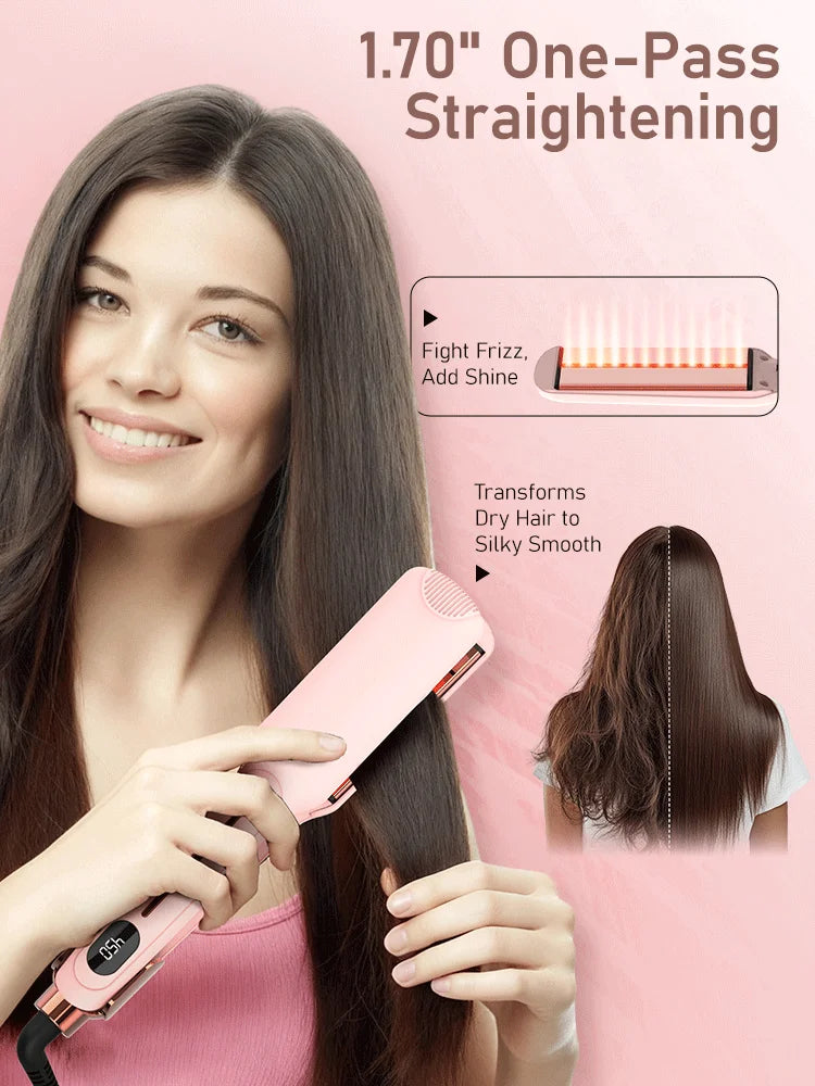 2-in-1 straightener, high-quality flat iron, heated comb, wide efficient professional straightener and curling styling tools