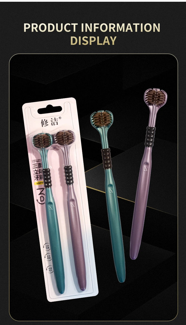 2/4/6pcs Adult Toothbrushes 3 Sided Soft Bristles Tongue Scraper Deep Cleaning Health Oral Care Family Couple Travel Tooth Brush