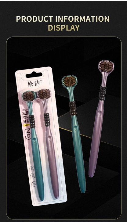 2/4/6pcs Adult Toothbrushes 3 Sided Soft Bristles Tongue Scraper Deep Cleaning Health Oral Care Family Couple Travel Tooth Brush