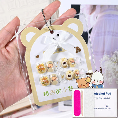 12pcs Kids 3D Stereo Sanrio Fake Nails Patch Sweet Girls Cute Cartoon Hello Kitty press on nails Kuromi Child Wearable FalseNail
