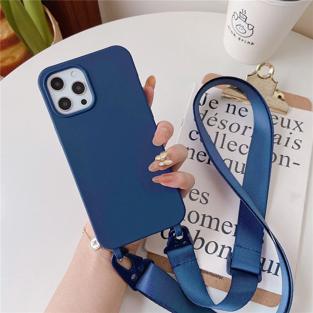 Crossbody Neck Strap Soft Silicone Phone Case For Samsung Galaxy S22 Ultra S21 S20 Plus FE Note 20 10 S10 S9 8 Cord Rope Cover
