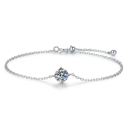 Certified 1CT Moissanite Bracelet for Women Real S925 Silver Classic Round Lab Diamond Charm Hand Chain Adjustable Jewelry Gifts