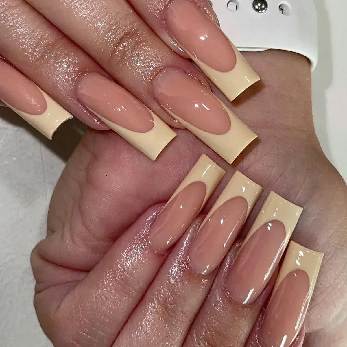 24Pcs Long Square False Nails Simple White French Fake Nails Wearable Ballet Coffin Full Cover Nail Tips Acrylic Press on Nails